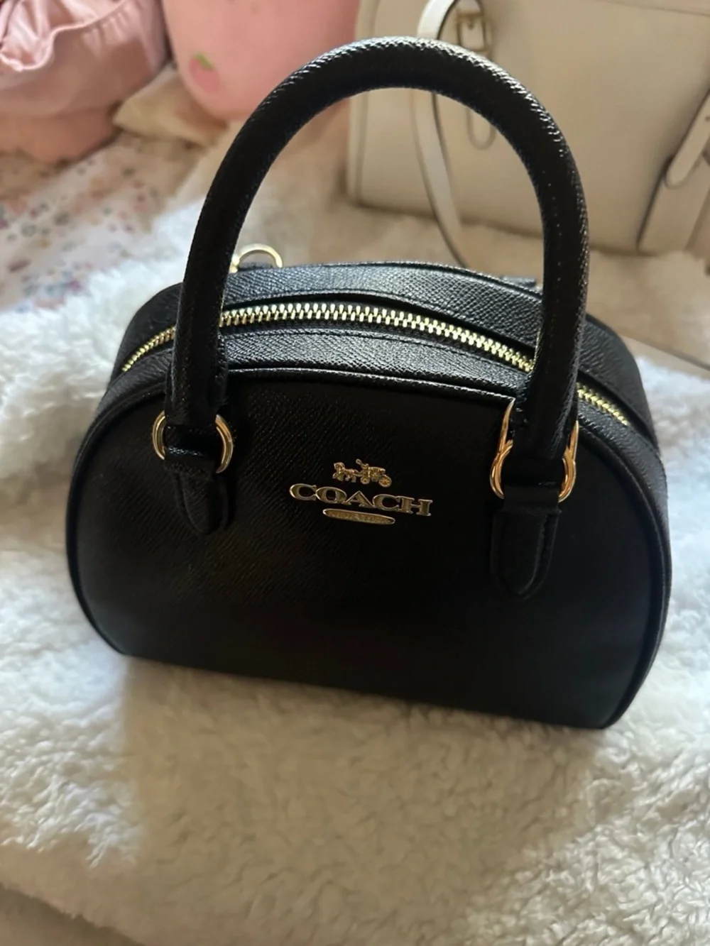 Coach Black Pebbled Leather Dome Satchel with Gold Hardware